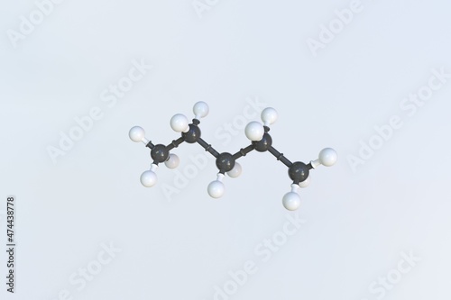 Pentane molecule, isolated molecular model. 3D rendering photo