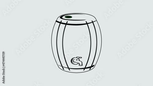 Wood barrel for wine, beer, cognac or whiskey. Vector flat outline icon illustration isolated on white background.