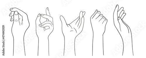 Different Hand Gestures Vector Line Set. Hands Expressions Icons.