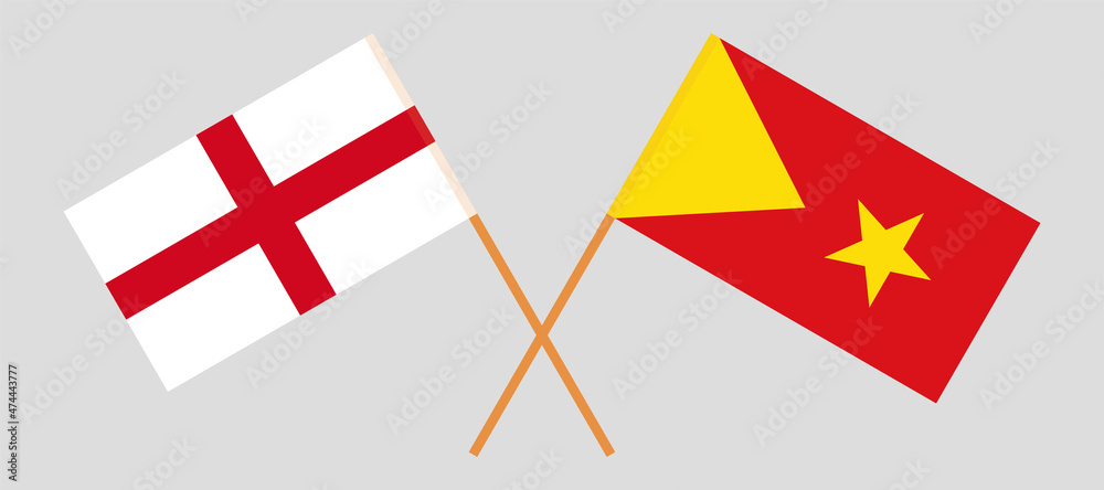 Crossed flags of England and Tigray. Official colors. Correct proportion