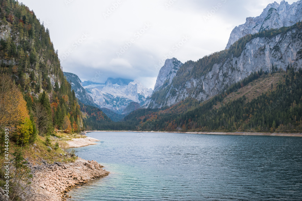 Beautifu view of Vorderer Gosausee Lake during the autumn - Gosau, Austria Beautifu view of Vorderer Gosausee Lake during the autumn - Gosau, Austria