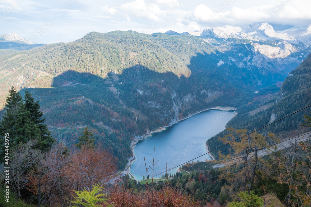 Beautiful and broad view of Vorderer Gosausee Lake from a viewpoint nearby - Gosau, Austria
