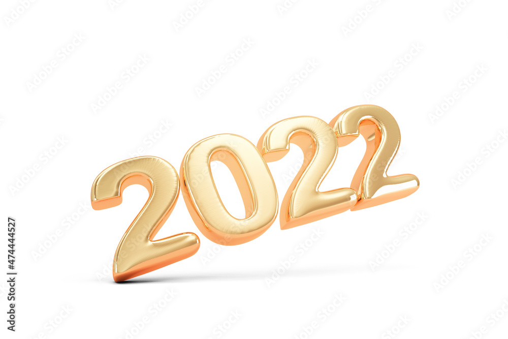 Gold 2022 New Year Symbol isolated on white Gold 2022 New Year Symbol isolated on white