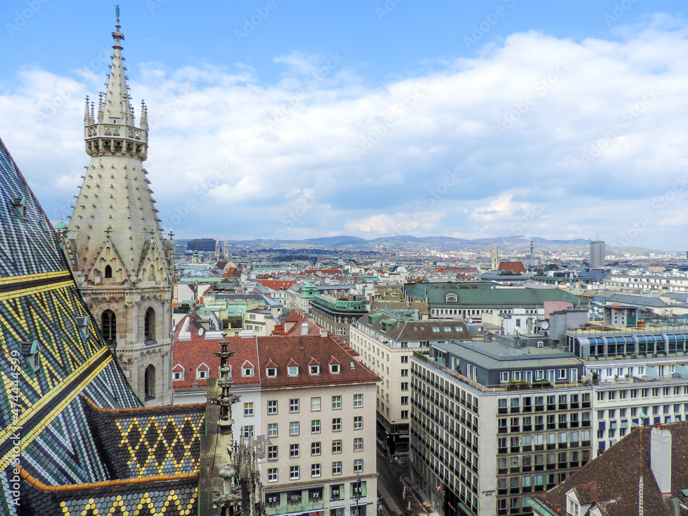 Vienna, Austria, March 2016- panoramic view of Vienna from a bell tower af St. Stephen's Cathedral