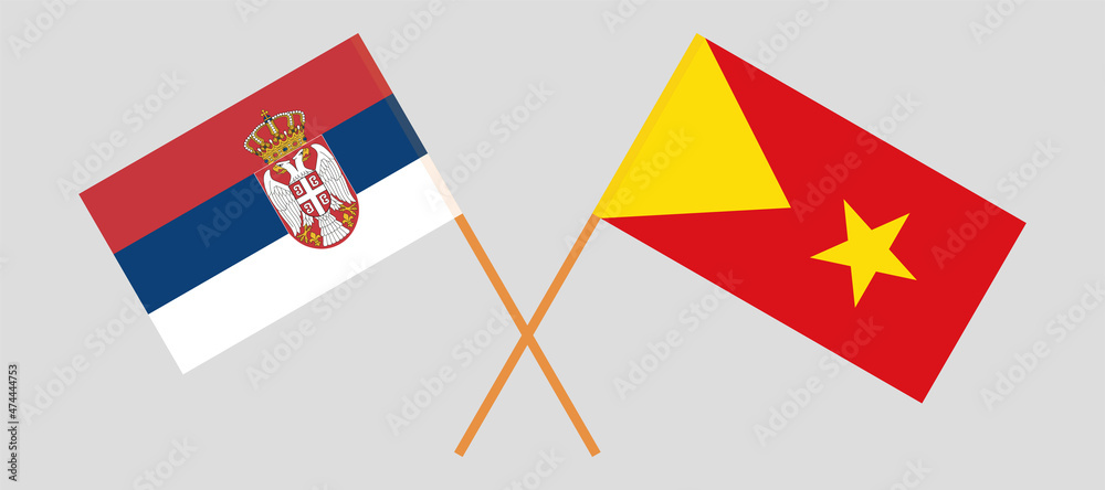 Crossed flags of Serbia and Tigray. Official colors. Correct proportion Crossed flags of Serbia and Tigray. Official colors. Correct proportion