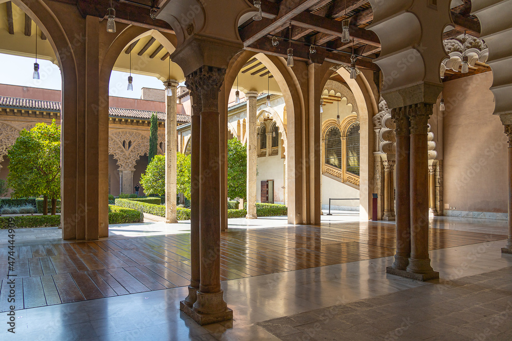  large historic aljafería palace in saragossa spain on a warm sunny day inside