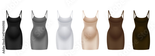 corrective lingerie for pregnant belly lift 3d realistic big vector illustration set. Pregnant belly in supportive underwear dress. Maternity help body care. Preventing stretches and scars Tummy baby