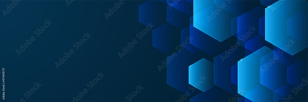 Obraz premium Hexa Dark Blue Abstract Geometric Wide Banner Design Background