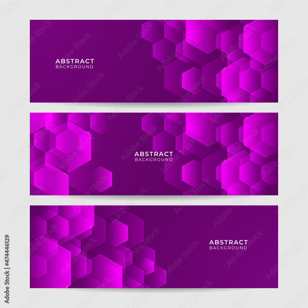 Hexa Purple Abstract Geometric Wide Banner Design Background