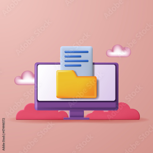 3d file data folder archive modern organize directory computer desktop technology. 3d icon vector illustration