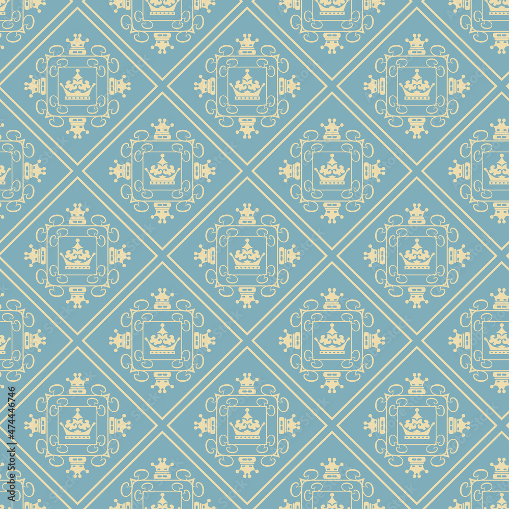 Old-fashioned background pattern on a blue background. Vector illustration for your design projects, seamless pattern, wallpaper textures with flat design.
