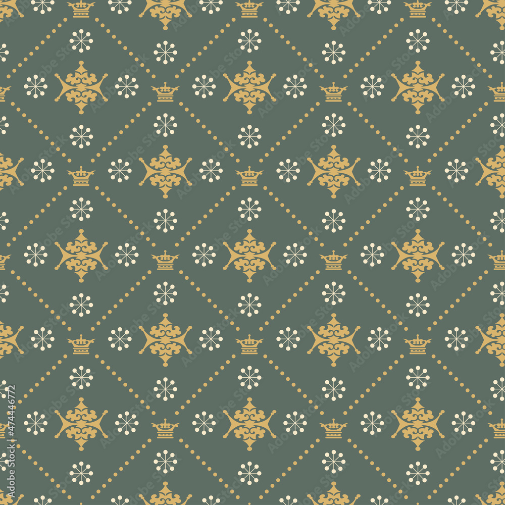 Abstract seamless pattern with decorative elements on a green background. Vector graphics