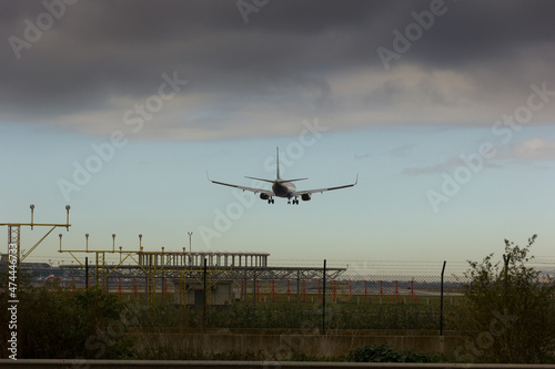 Passenger aircraft on approach to the airport for landing