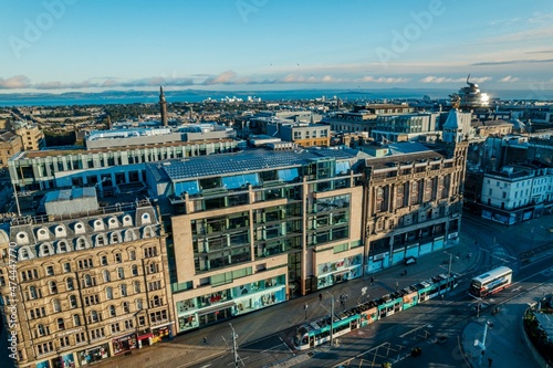 Aerial View of Edinburgh, Scotland: The capital city of Scotland and one of the most beautiful places in the world. The harbours and crags make the city extremely attractive to tourists photo