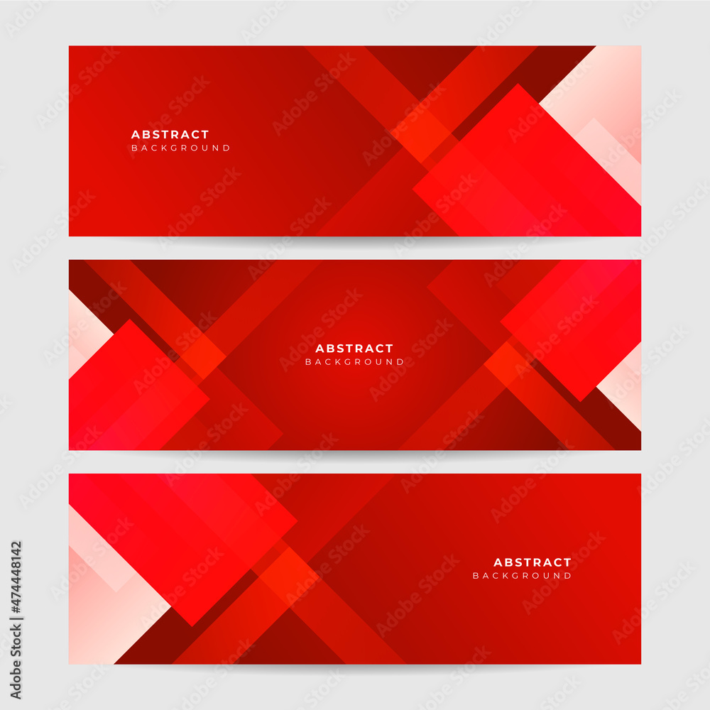 Gradient Bright Red Abstract Memphis Geometric Wide Banner Design Background