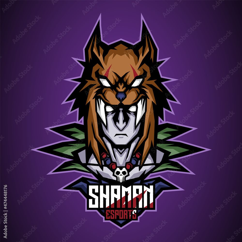 esport mascot of shaman head, this cool and fierce image is suitable for esport team logos or for adventure and hunting team logo, can be used t-shirt or merchandise design