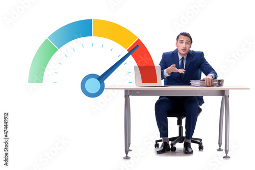Businessman with meter measuring his stress level