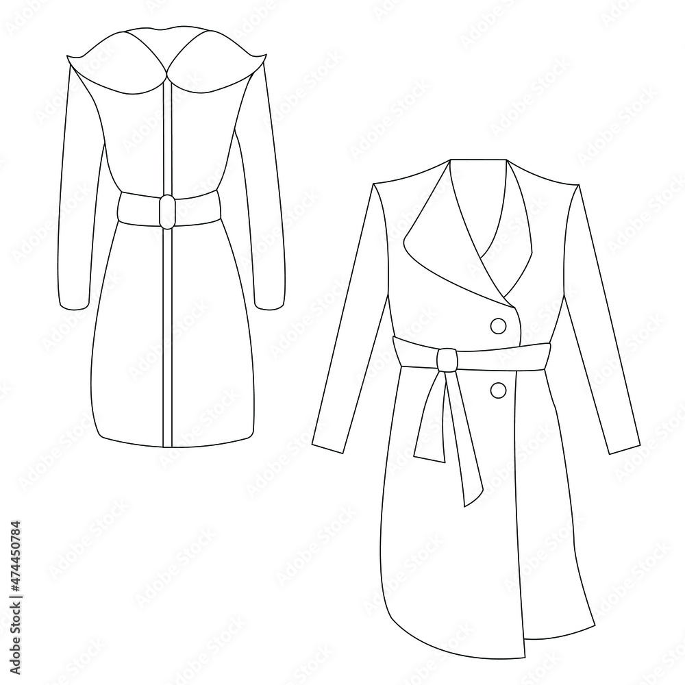 Outline image of coat and raincoat. Can be used as a technical drawing ...