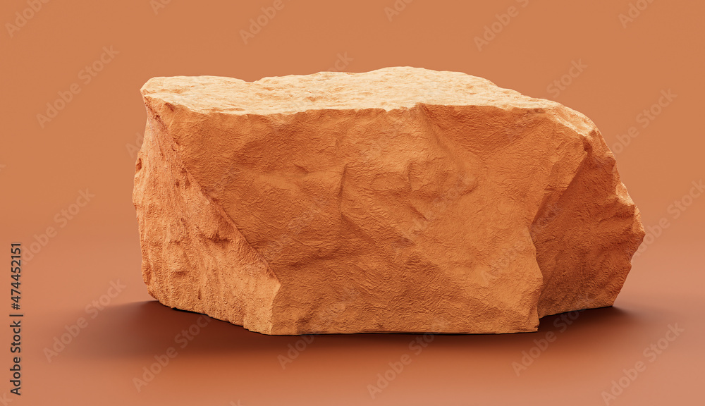 Single color yellow rocks in a flat yellow color background for product displays with copy space, 3d Rendering