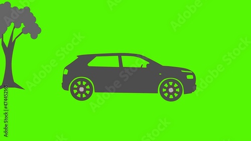 Black moving car icon isolated on white background. 2D animation footage.