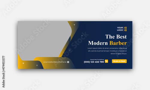 Barbershop hair cutting promotional Facebook  cover timeline and Hair Modern Hair Cutting Shop web banner template design
