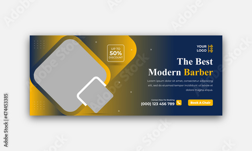 Barbershop hair cutting promotional Facebook  cover timeline and Hair Modern Hair Cutting Shop web banner template design