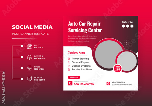 Auto and Car Repair Services Center Social Media Post Or Square Flyer Instagram Post Banner Template