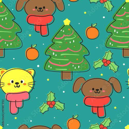 Seamless pattern cute cartoon of animal and winter. spring collection wallpaper  for fabric print and scarf