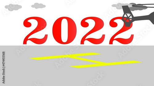 Helicopter  silhouete taking off. Entering new year  2022. Helicopter Black icon. Perfect for opening videos.