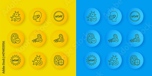 Set line Corona virus 2019-nCoV, Negative, Shield protecting from, Positive, and Face medical protective mask icon. Vector