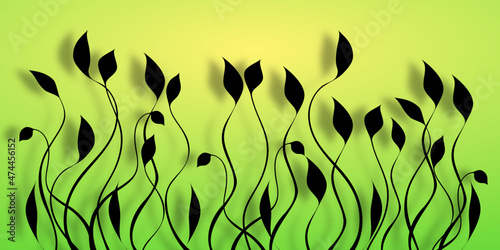  Vector background with floral patterns in shades of green with space for text. Vegetable green motifs for the background.