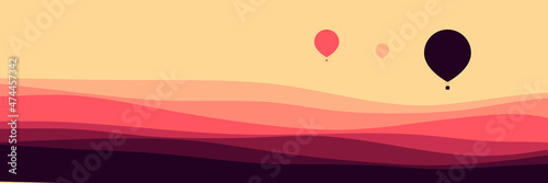 hot air balloon in the sky landscape vector illustration good for wallpaper, background, backdrop, web banner, and design template