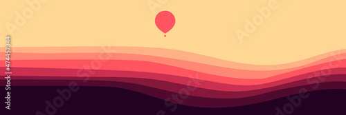 hot air balloon in the sky landscape vector illustration good for wallpaper, background, backdrop, web banner, and design template