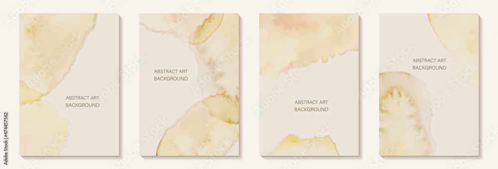 Abstract yellow nude watercolor stains. Background of textured watercolor stain brush stroke, vintage colors. for wall decoration, beauty and make up industry design, poster and brochure cover