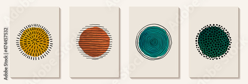 Creative minimalist hand painted Abstract art background with watercolor stain and Hand Drawn doodle Scribble Circle. Design for wall decoration, postcard, poster or brochure