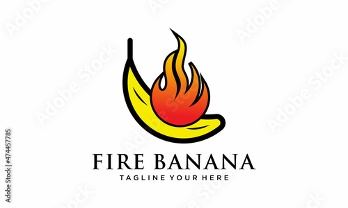 Hot grilled or baked banana. barbecue banana. Funny and unique banana logo