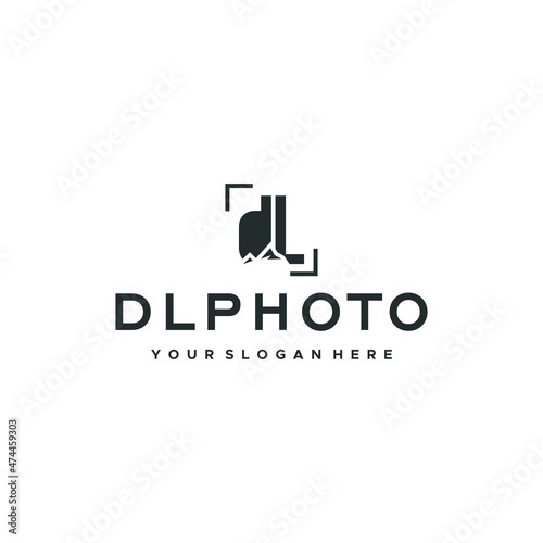Flat letter mark initial DLPHOTO lens logo design