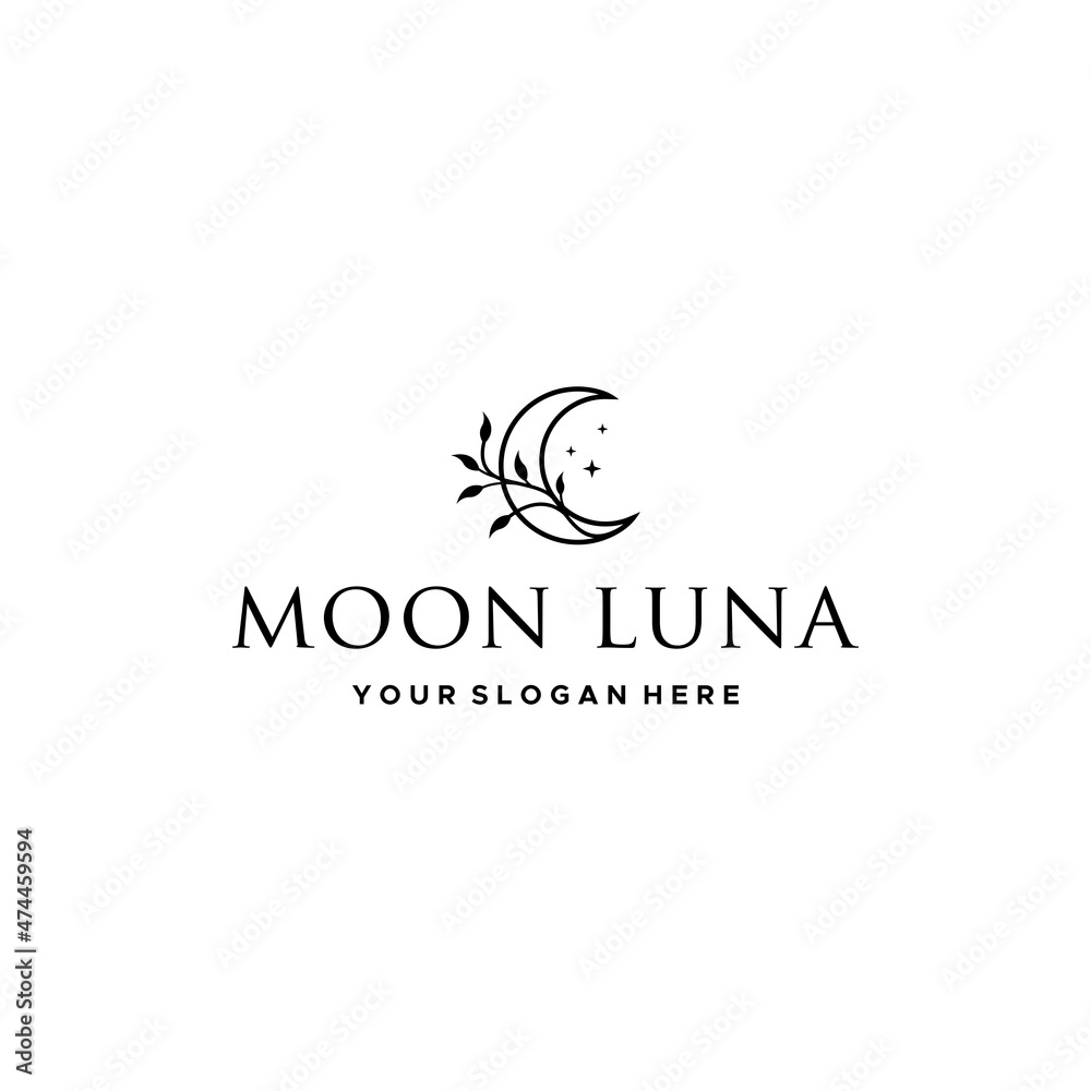 Flat letter mark MOON LUNA moon star logo design