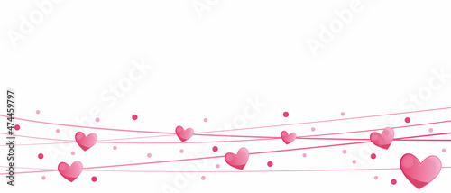 Pink hearts decoration border. Decorative frame for Valentine's day. Heart, Line and dots background for Valentine's day , Women's day and Mother's day. Vector illustration.