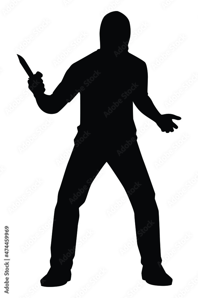 Robber with knife weapon in hand silhouette vector on white background Robber with knife weapon in hand silhouette vector on white background