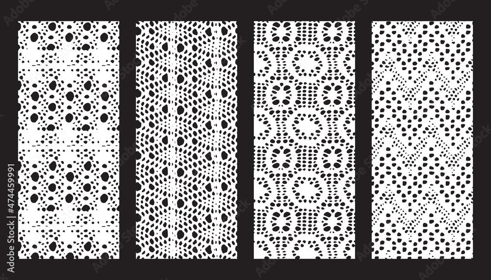 Bundle of lace mesh fabric.  Black and white textures.