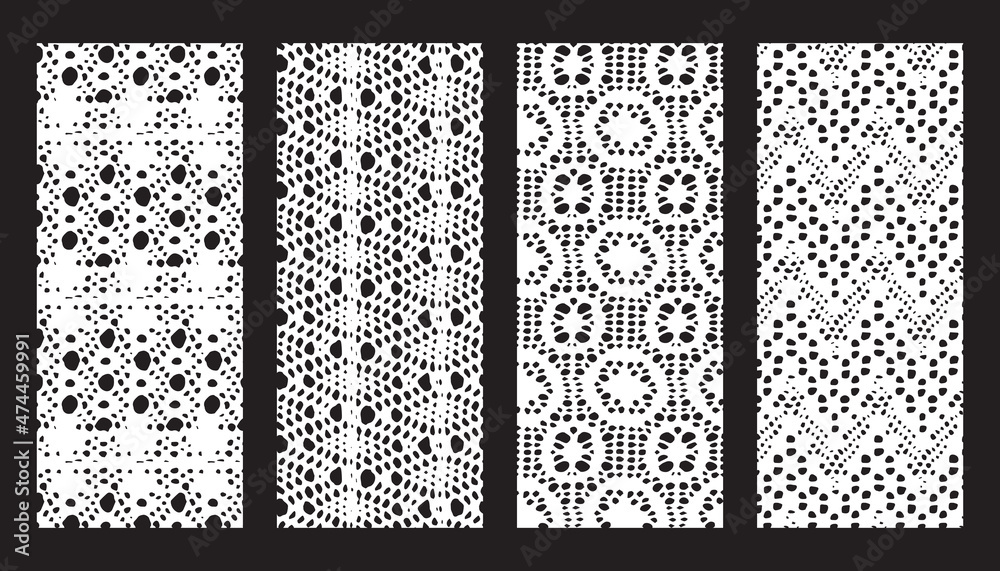 Bundle of lace mesh fabric. Black and white textures. Bundle of lace mesh fabric. Black and white textures.