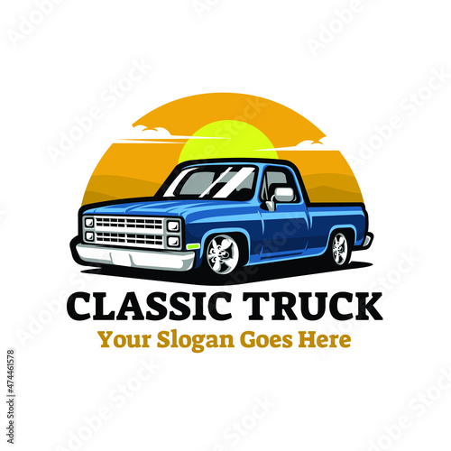 American classic hot rod truck logo illustration vector isolated