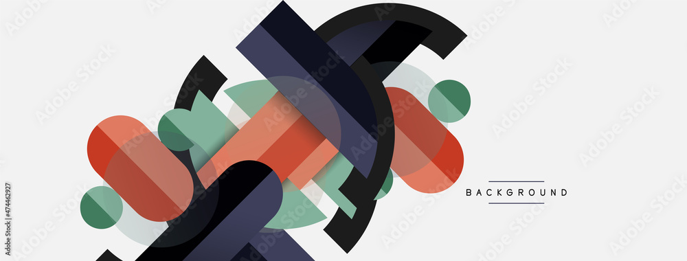 Geometric shapes composition abstract background. Circles lines and rectangles. Vector illustration for wallpaper banner background or landing page Geometric shapes composition abstract background. Circles lines and rectangles. Vector illustration for wallpaper banner background or landing page