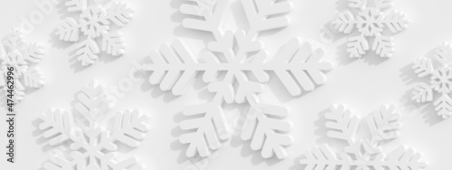 3D Snowflakes of Different Sizes with White Background