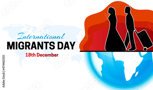 International Migrants Day Background Illustration with Man and Woman and World Map