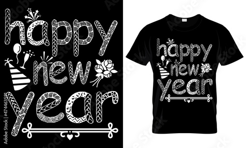 New year t-shirts design | Calligraphy t-shirt design | Used for T-shirt and Textile Print, Mug, Greeting Card and Funny Christmas Gifts Design. photo