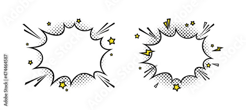 Surprising boom clouds for sales and promotions. Puff and pow smoke shapes for surprises and bursting events. Vector illustration isolated in white background photo