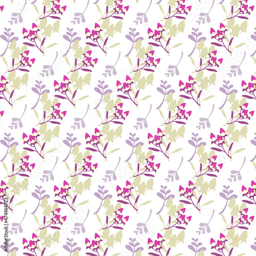 ピンクグリーン系の花柄パターン素材