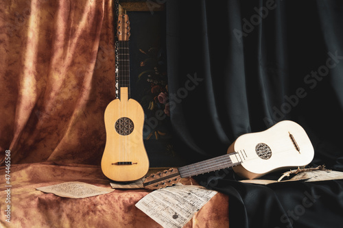 Musical still life in the Renaissance style with two renaissance guitars